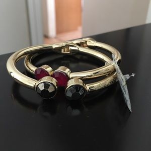 NWT INC PINK AND GRAY GOLD-TONE HINGED BRACELETS